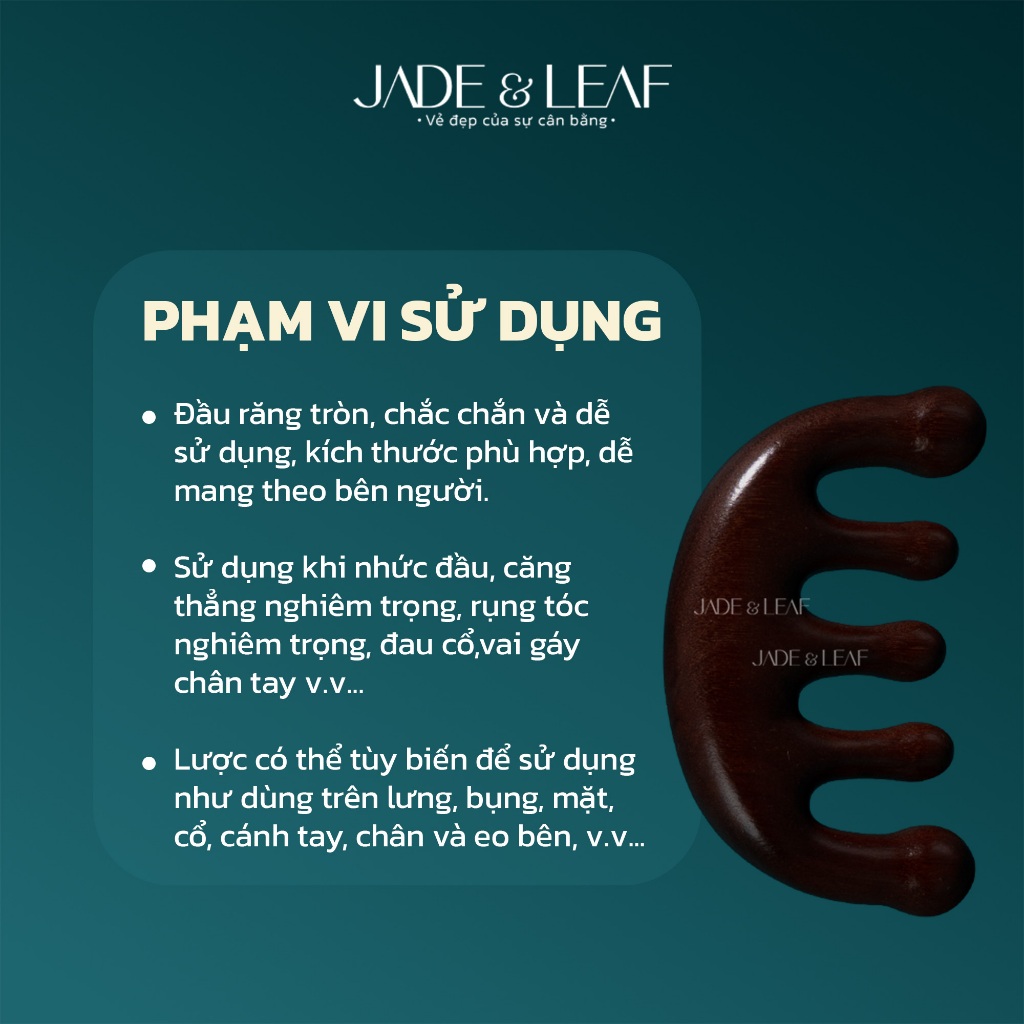 Lược Gỗ Đàn Hương Jade&Leaf Cao Cấp, Massage Da Đầu, Chải Tóc Thư Giãn, Giảm Đau Đầu
