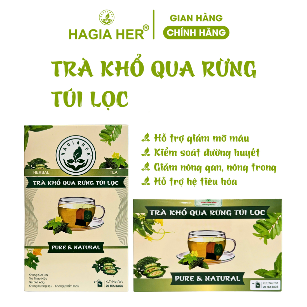 Trà Khổ Qua Rừng - Thảo Dược Hậu Giang HAGIA HER - Giảm Đường Giảm Mỡ Máu Thanh Nhiệt Mát Gan