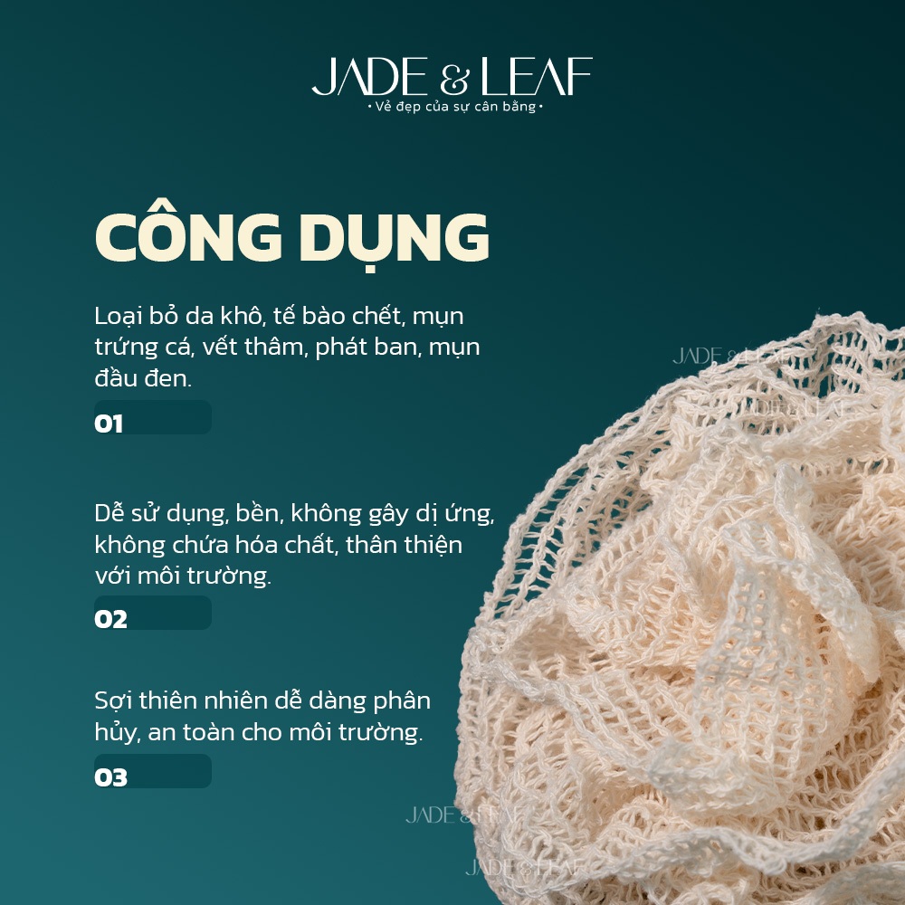 Bông Tắm Tẩy Tế Bào Chết Jade&Leaf, Từ Sợi Gai Dầu Tự Nhiên Thủ Công Lành Tính, Làm Sạch Cơ Thể