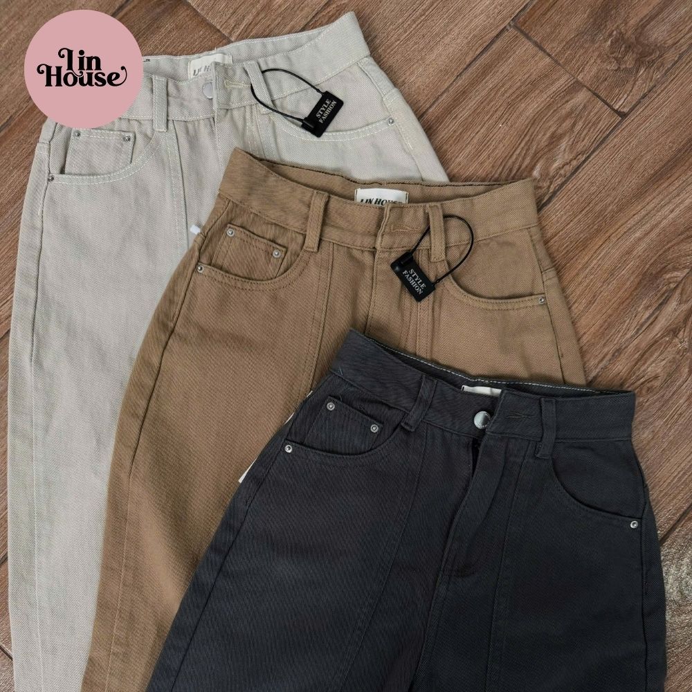 (MÃ 10) Quần Jean Nữ Suông Lưng Cao Phối Thân – Quần Jeans Ống Suông Form Nấm Lùn Tôn Dáng, Jean Cotton Dày Đẹp