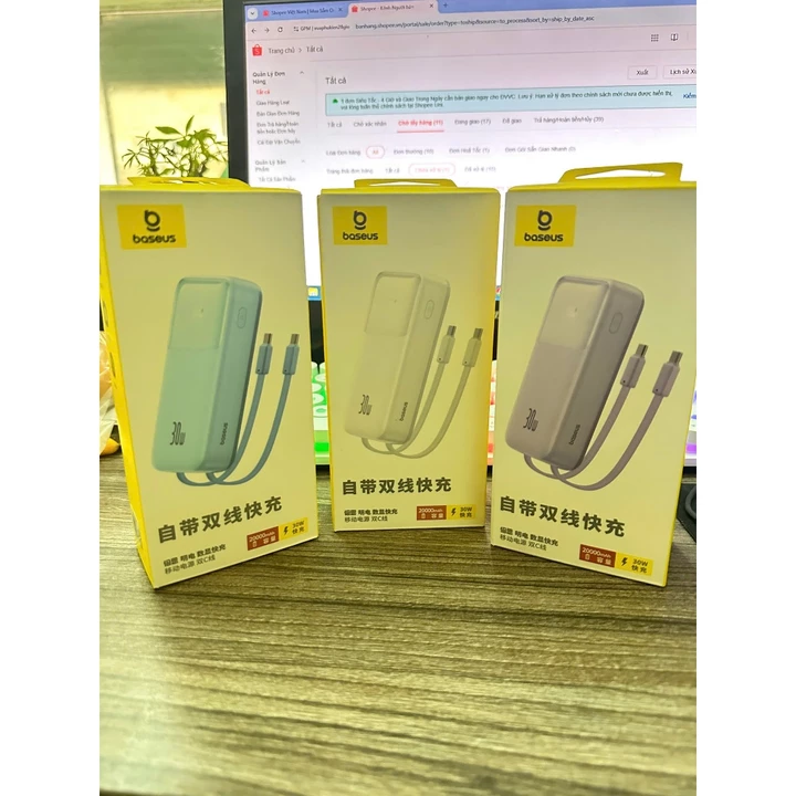 [Pin Sạc Dự Phòng Có Thể Đặt Hàng)Sạc Dự Phòng Baseus Sạc Nhanh 30w 20000mAh Kèm 2 cáp sạc type C tiện lợi hàng chính h