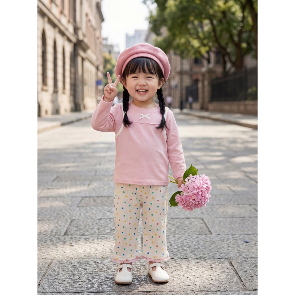 Set bộ dài tay bé gái Miniumbaby, set bộ thu đông đính nơ chấm bi, chất vải cotton mềm mại SB2415