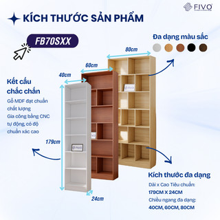 [Freeship Toàn Quốc] Tủ Kệ Sách Gỗ Để Sàn FIVO FB70 Lắp Ráp Đơn Giản, Tấm Lưng Chắc Chắn, Decor Linh Hoạt (60x24X178cm)