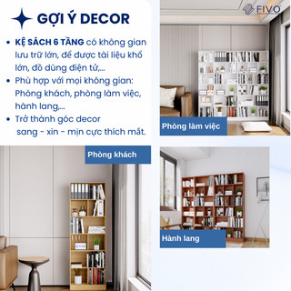 [Freeship Toàn Quốc] Tủ Kệ Sách Gỗ Để Sàn FIVO FB70 Lắp Ráp Đơn Giản, Tấm Lưng Chắc Chắn, Decor Linh Hoạt (60x24X178cm)