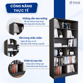 [Freeship Toàn Quốc] Tủ Kệ Sách Gỗ Để Sàn FIVO FB70 Lắp Ráp Đơn Giản, Tấm Lưng Chắc Chắn, Decor Linh Hoạt (60x24X178cm)