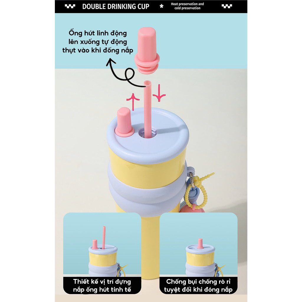 Bình Nước KokoPink Giữ Nhiệt Lâu – Thiết Kế Cute Dễ Thương, Có Ống Hút & Dây Đeo Tiện Lợi, Phù Hợp Làm Quà Tặng