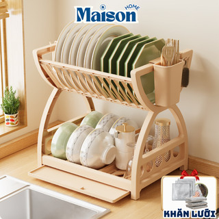 Giá Để Chén Bát Chữ X Thông Minh MAISON Thiết Kế 2 Tầng, Kèm Ống Đũa & Khay Hứng Nước