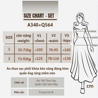 Set Bigsize Nữ Áo Thun Sọc Tay Dài Có Khóa Kéo Phối Quần Suông Dài Lưng Thun 55–92kg A340+Q564