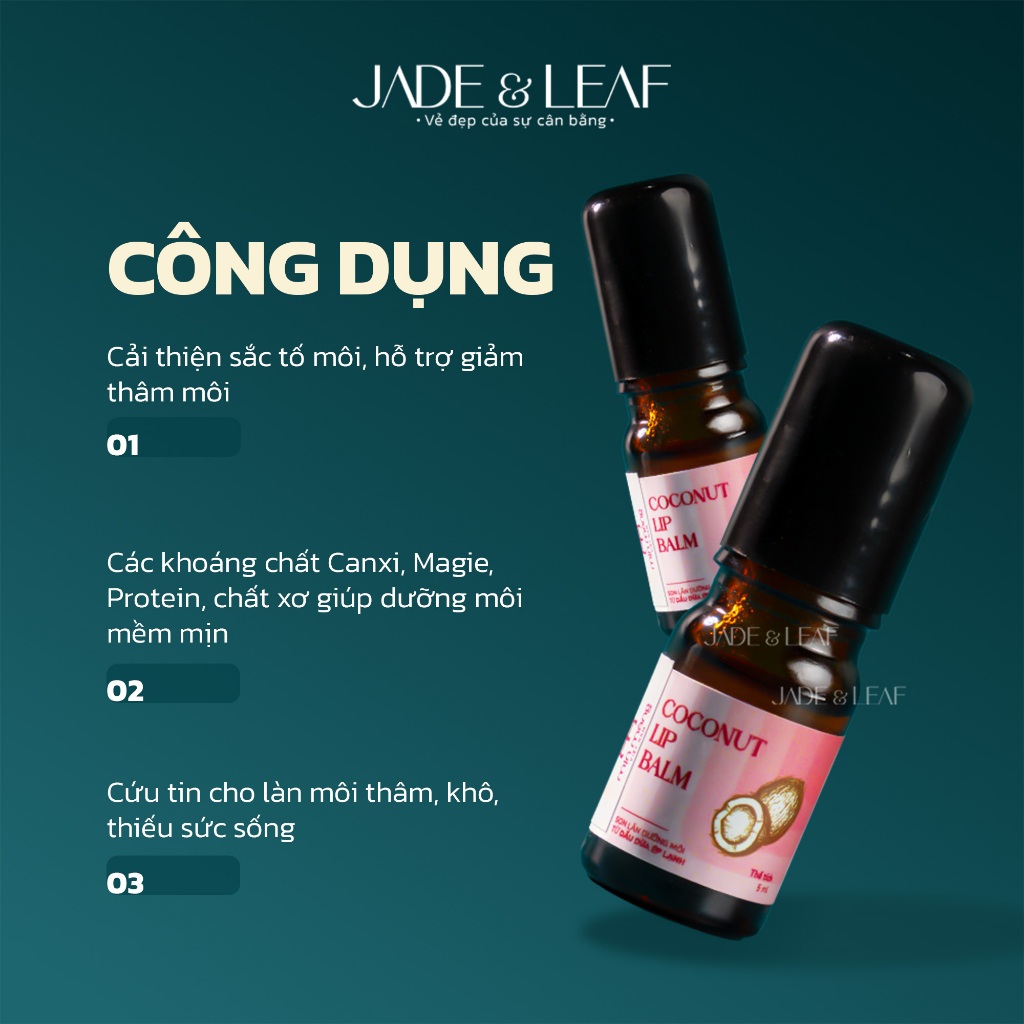 Son Dưỡng Môi Dầu Dừa Dạng Lăn Jade&Leaf, Nguyên Chất Không Màu Hỗ Trợ Giảm Thâm Cho Môi Khô Nứt Nẻ