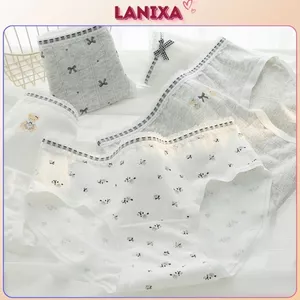 Quần lót cotton cao cấp thấm hút co giãn êm ái- Quần chip nữ viền ren họa tiết xinh xắn LANIXA L1129