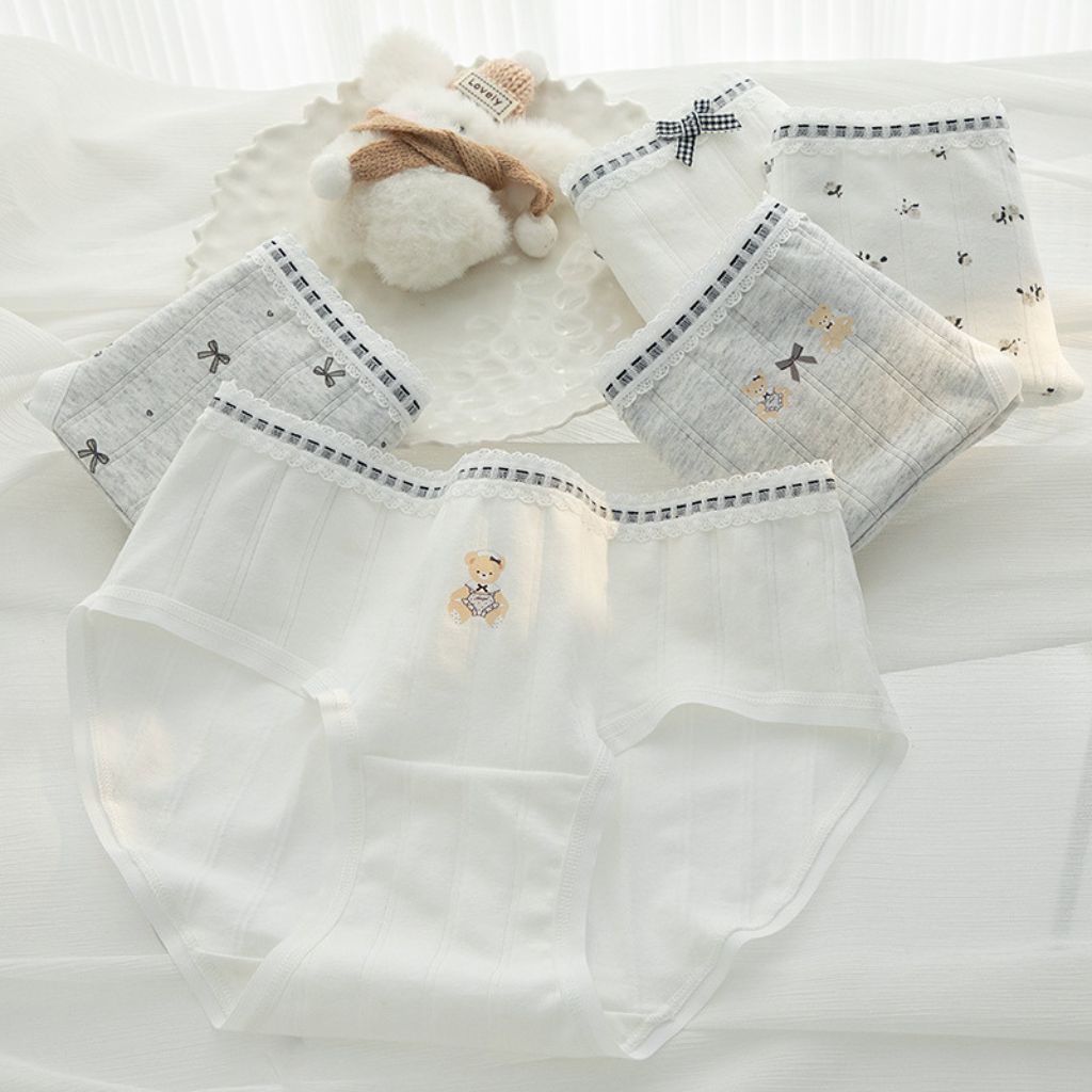 Quần lót cotton cao cấp thấm hút co giãn êm ái- Quần chip nữ viền ren họa tiết xinh xắn LANIXA L1129