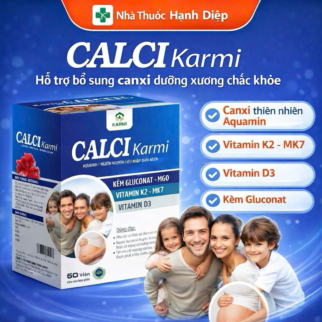 CALCI Karmi Canxi Aquamin K2 ,D3 – Hỗ Trợ Bổ Sung Canxi, Giúp Xương Chắc Khỏe