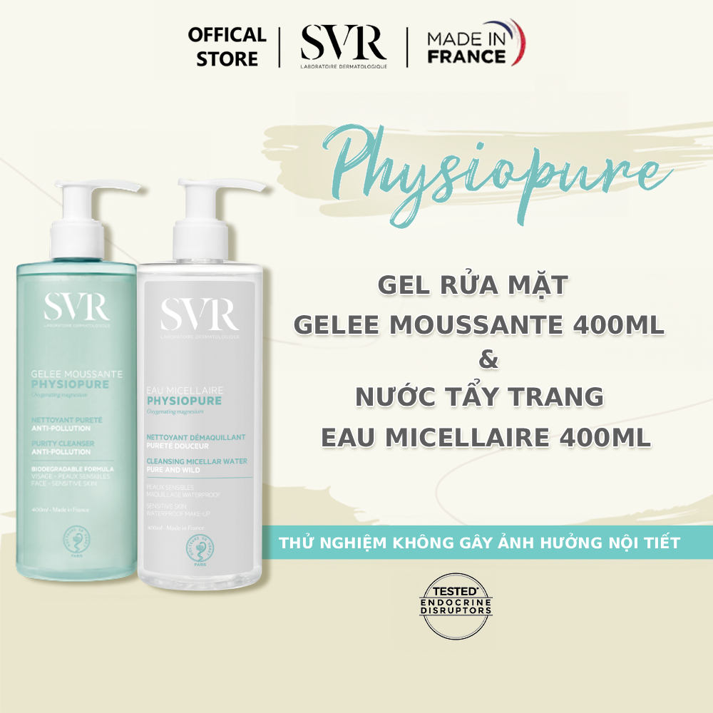 [HANNAH OLALA X SVR] Combo làm sạch da nhạy cảm Tẩy trang SVR Physiopure 400ML và Gel rửa mặt Moussante 400ML