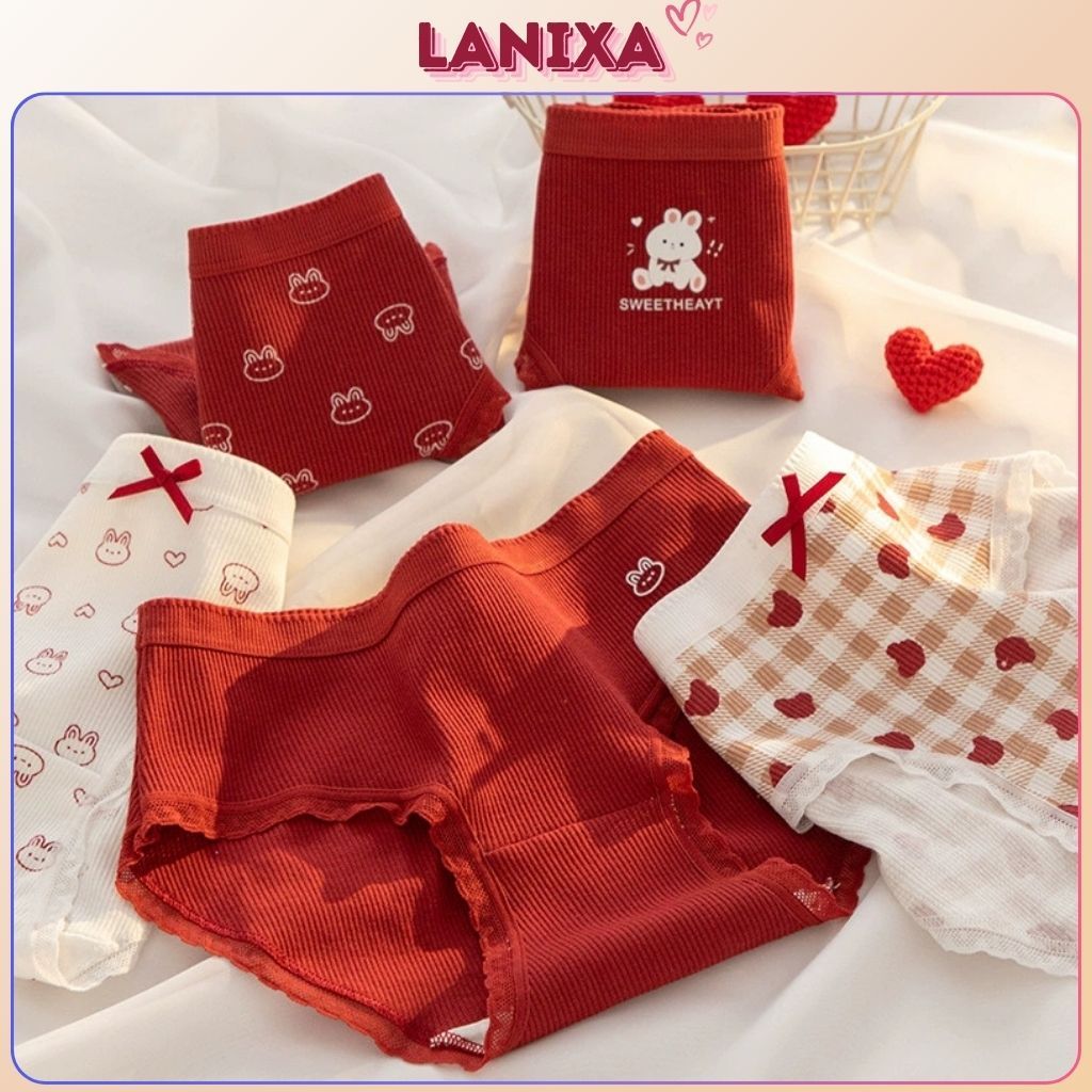 Quần chip nữ cotton gân tăm mềm mại thoáng khí  Quần lót nữ cotton cao cấp họa tiết cute LANIXA LY20