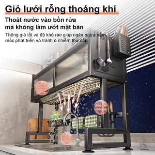 BMZAR Kệ để chén bát Có cửa trượt 【75-105CM】Kệ chén có nắp đậy Chống bụi 360 độ Kệ bát trên bồn rửa bát Chất liệu thép
