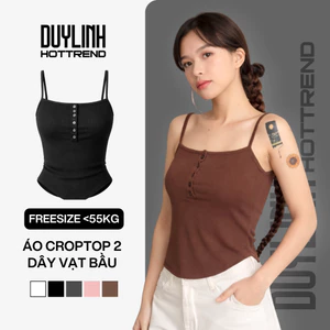 Áo Croptop 2 Dây Vạt Bầu cổ trụ nút Có Mút Ngực Form Ôm Thun Gân Mềm Mịn 2D2