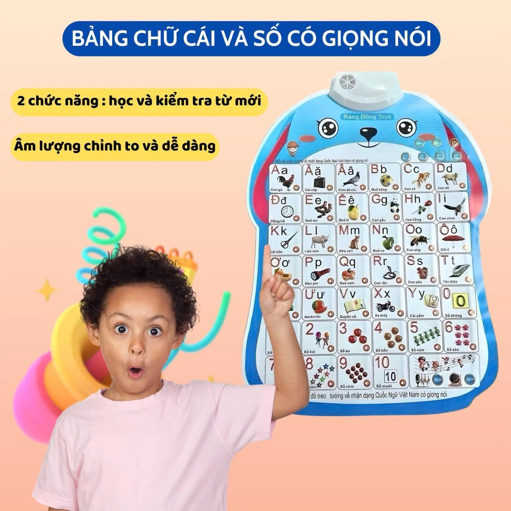 ( MẤU MỚI ) Bảng chữ cái điện tử thông minh và chữ số tiếng việt treo tường có phát âm giúp bé nhận biết chữ và số