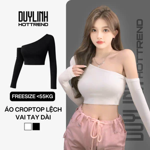 Áo thun nữ dài tay lệch vai 1 bên DuyLinh dáng áo croptop hở eo ôm sát tôn body phong cách gợi cảm