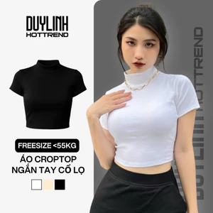 Áo croptop cổ lọ 5cm nữ chất borip cotton co giãn đẹp ôm tôn dáng duy linh hottrend