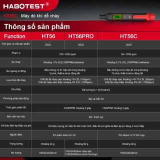 HABOTEST HT56C Máy dò khí dễ cháy LPG 50-1000 PPM Máy phân tích rò rỉ khí Công cụ cảm biến kiểm tra môi trường đo khí dễ