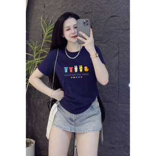 Áo thun form vừa chất cotton co dãn 35/65 gấu thỏ vịt