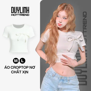 Áo croptop màu trắng gắn nơ to DUYLINH áo thun body nữ basic chất vải dày cotton dặn cao cấp DL36A