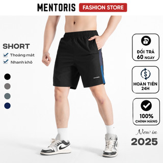 Quần Short Gió Thể Thao Nam Mentoris, Form Regular Fit, Phối Viền Kẻ Năng Động, Nhiều Màu MSR2509