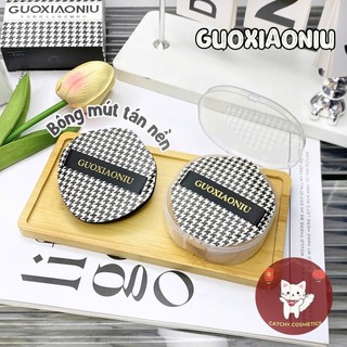 [GUOXIAONIU] Bông Mút Tán Nền Guoxiaoniu Họa Tiết Caro Trắng Đen Kèm Hộp Tiện Lợi