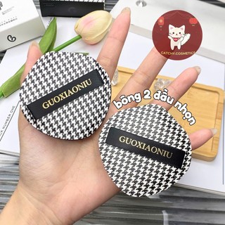 [GUOXIAONIU] Bông Mút Tán Nền Guoxiaoniu Họa Tiết Caro Trắng Đen Kèm Hộp Tiện Lợi