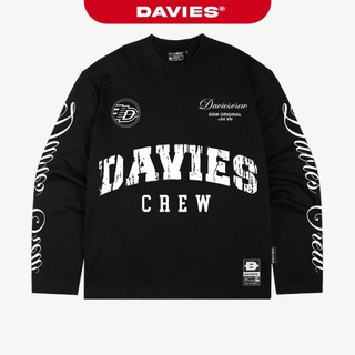 Áo thun form rộng dài tay nam nữ DAVIES cổ tròn hình in chữ phủ kín thun co giãn màu đen Cypher Long Sleeve Tee | D-T45