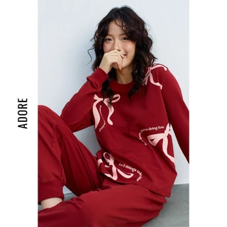 512HO6004 - Set home nỉ dài đỏ in nơ ADORE