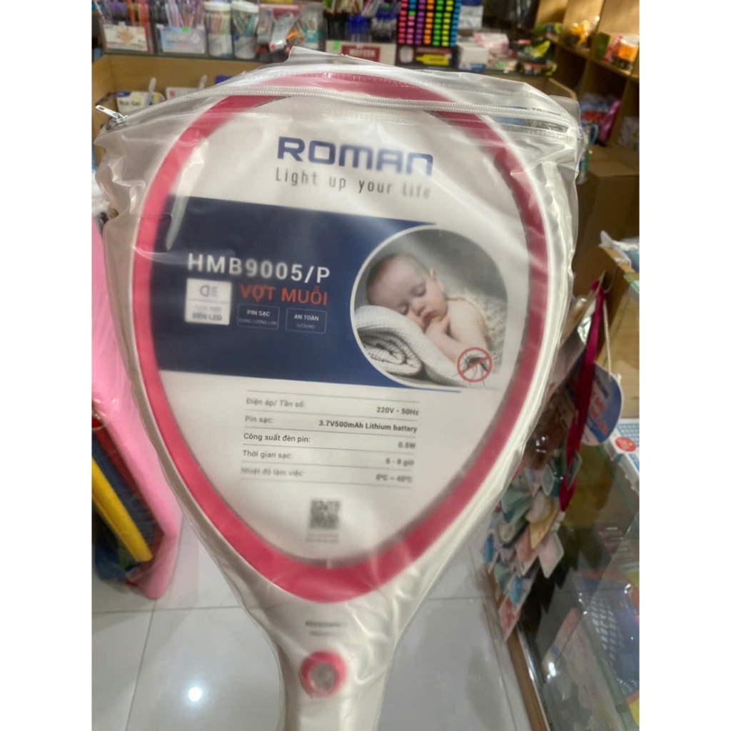 Vợt Muỗi  Roman, vợt bắt muỗi thông minh, có đèn (hàng loại 1, chính hãng )