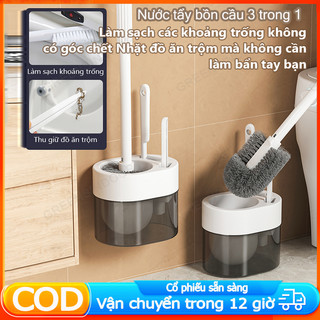 Bộ Cọ Bồn Cầu GREENSINDOOR Cọ Nhà Vệ Sinh 3 Trong 1, Cây Chà Toilet Tích Hợp Kẹp Rác Đa Năng
