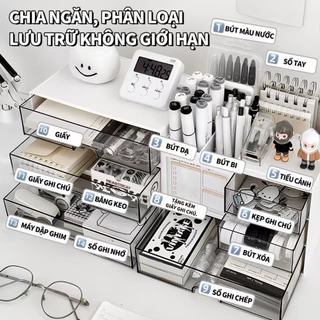 ZiinLife Hộp Đựng Đồ 3 Tầng Ngăn Kéo Để Bàn - Có Thể Thêm Tầng, Đựng Mỹ Phẩm, Văn Phòng Phẩm
