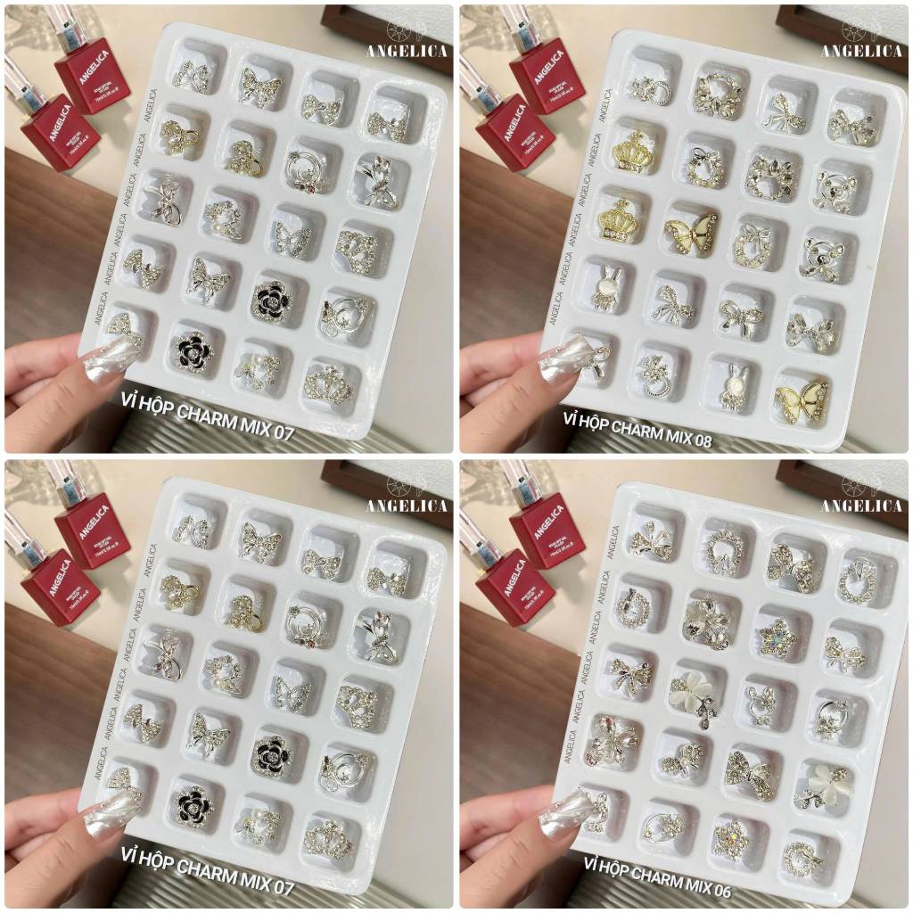 Vỉ 24 Charm Mix Hình Siêu Đẹp Siêu Sáng ANGELICA - Trang Trí Nail