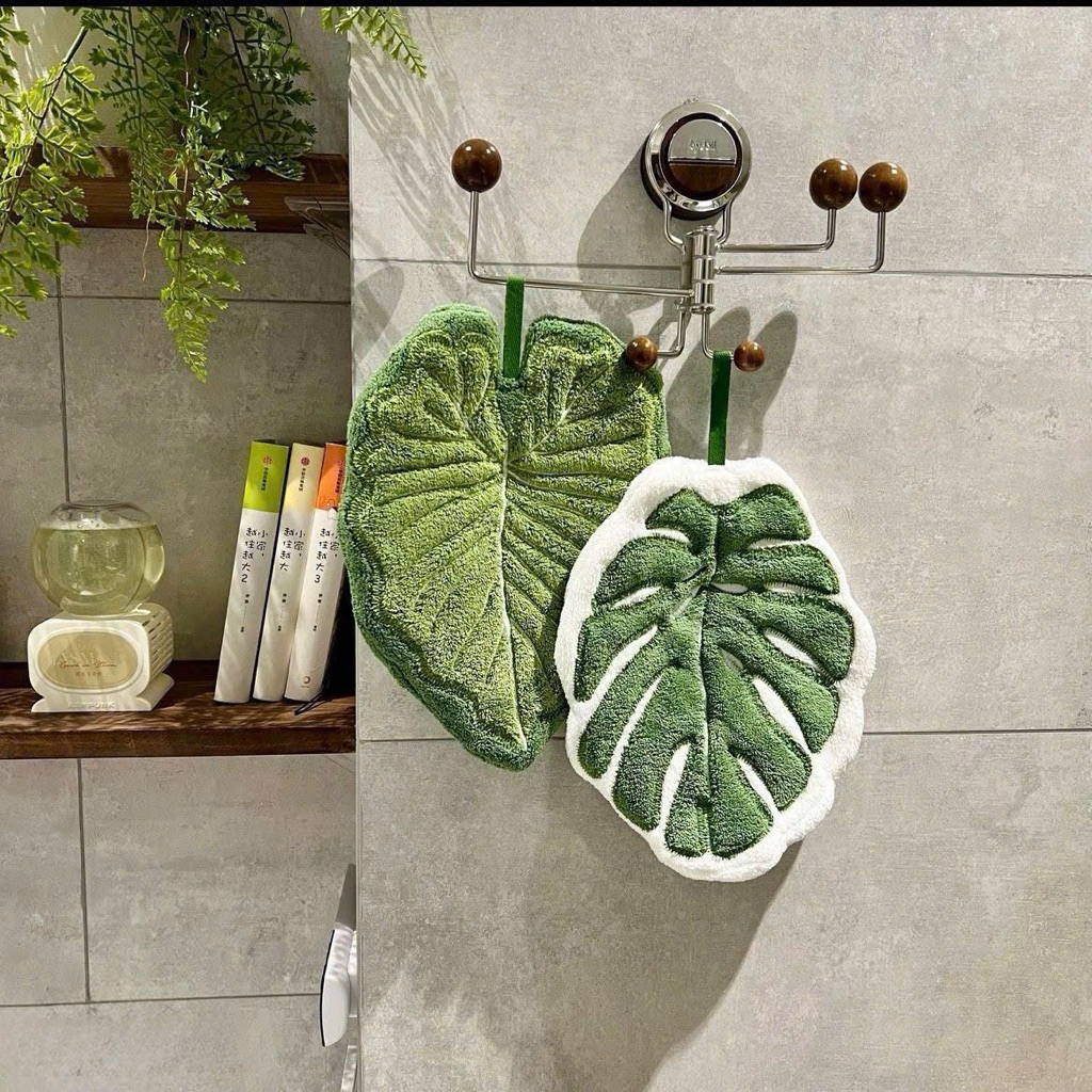 Khăn lau tay hình lá cây có dây treo tiện lợi thấm hút nhanh