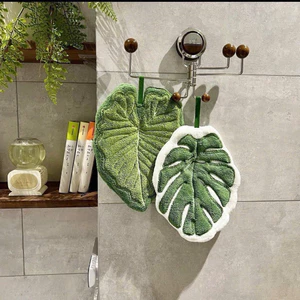 Khăn lau tay hình lá cây có dây treo tiện lợi thấm hút nhanh