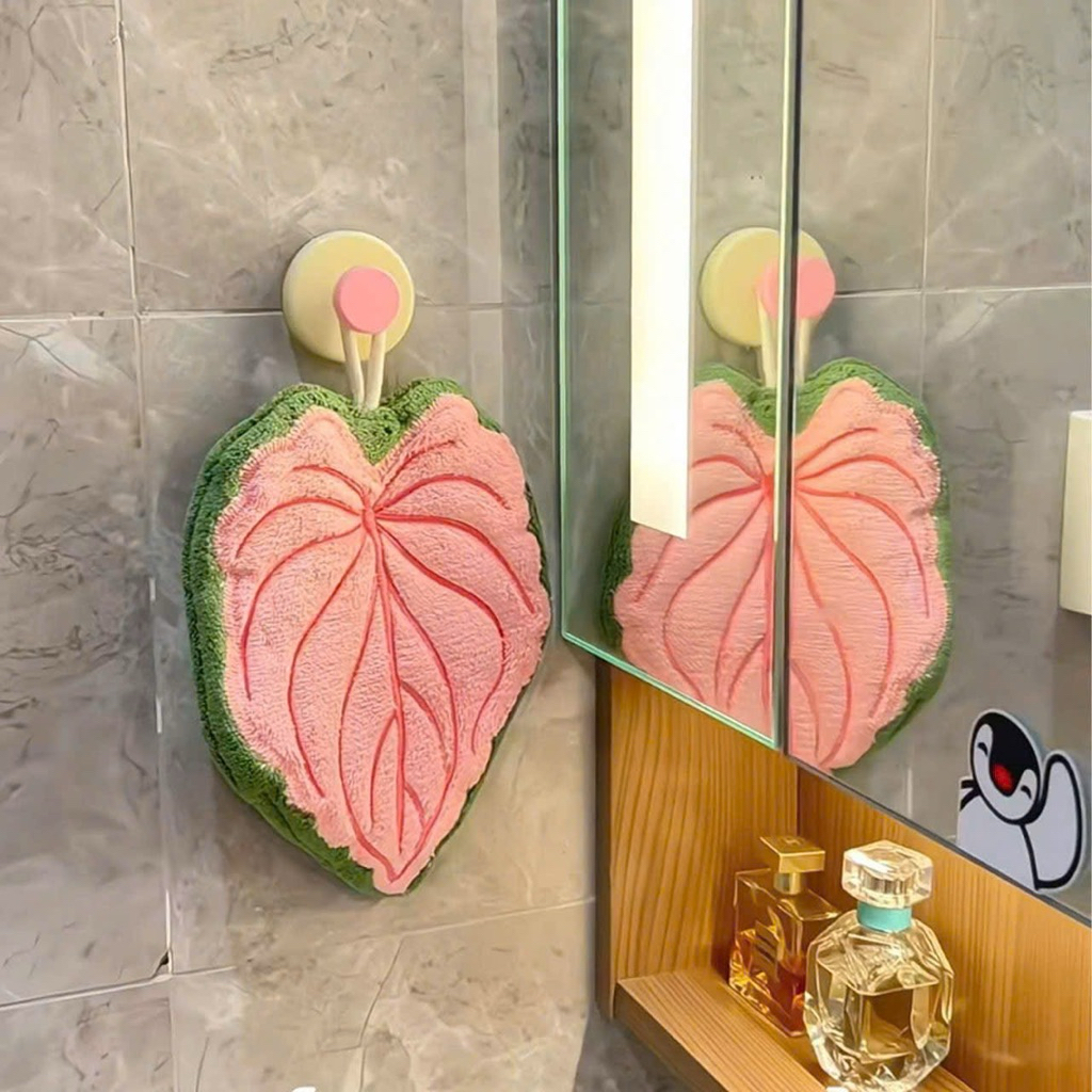 Khăn lau tay hình lá cây có dây treo tiện lợi thấm hút nhanh
