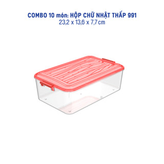 COMBO 10 Hộp chữ nhật thấp 990 991 992 nhựa PP nguyên sinh đựng thực phẩm, bảo quản rau củ