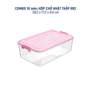 COMBO 10 Hộp chữ nhật thấp 990 991 992 nhựa PP nguyên sinh đựng thực phẩm, bảo quản rau củ