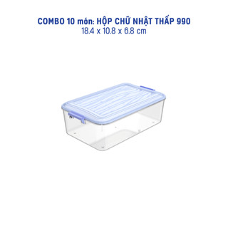 COMBO 10 Hộp chữ nhật thấp 990 991 992 nhựa PP nguyên sinh đựng thực phẩm, bảo quản rau củ