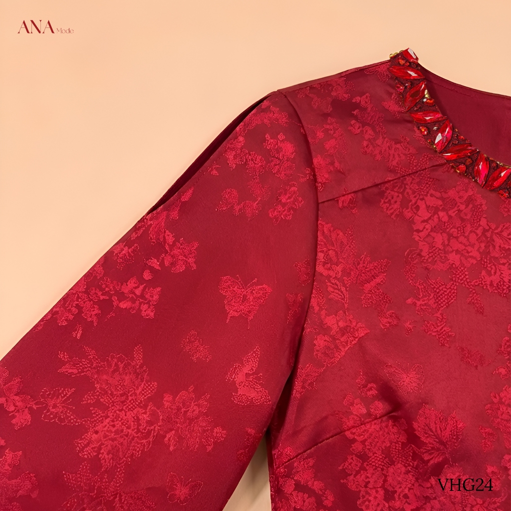 Áo Dài Kết Cườm Trung Niên ANA Mode Chất Liệu Gấm Cao Cấp Thanh Lịch Quà Tặng Mẹ AD25VHG24