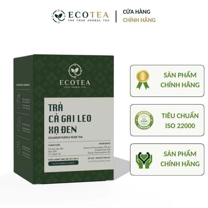 Trà Cà Gai Leo Xạ Đen Ecotea Chính Hãng Tiêu Chuẩn ISO 22000 Hộp 50 Túi Lọc x 3 Gram