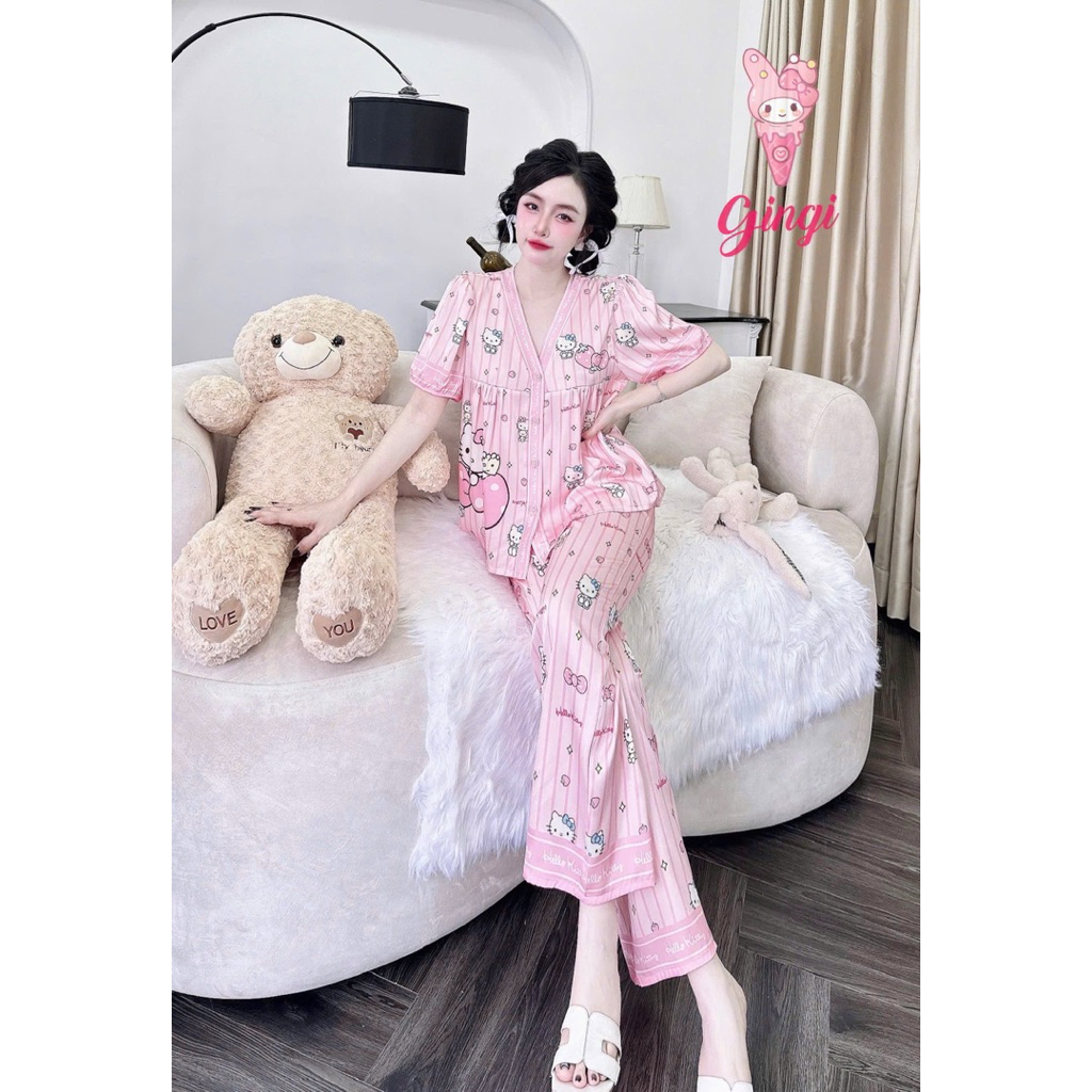 [30/12/25]Tay ngắn quần dài cổ Y phom áo baby doll lụa latin mềm nhẹ mát