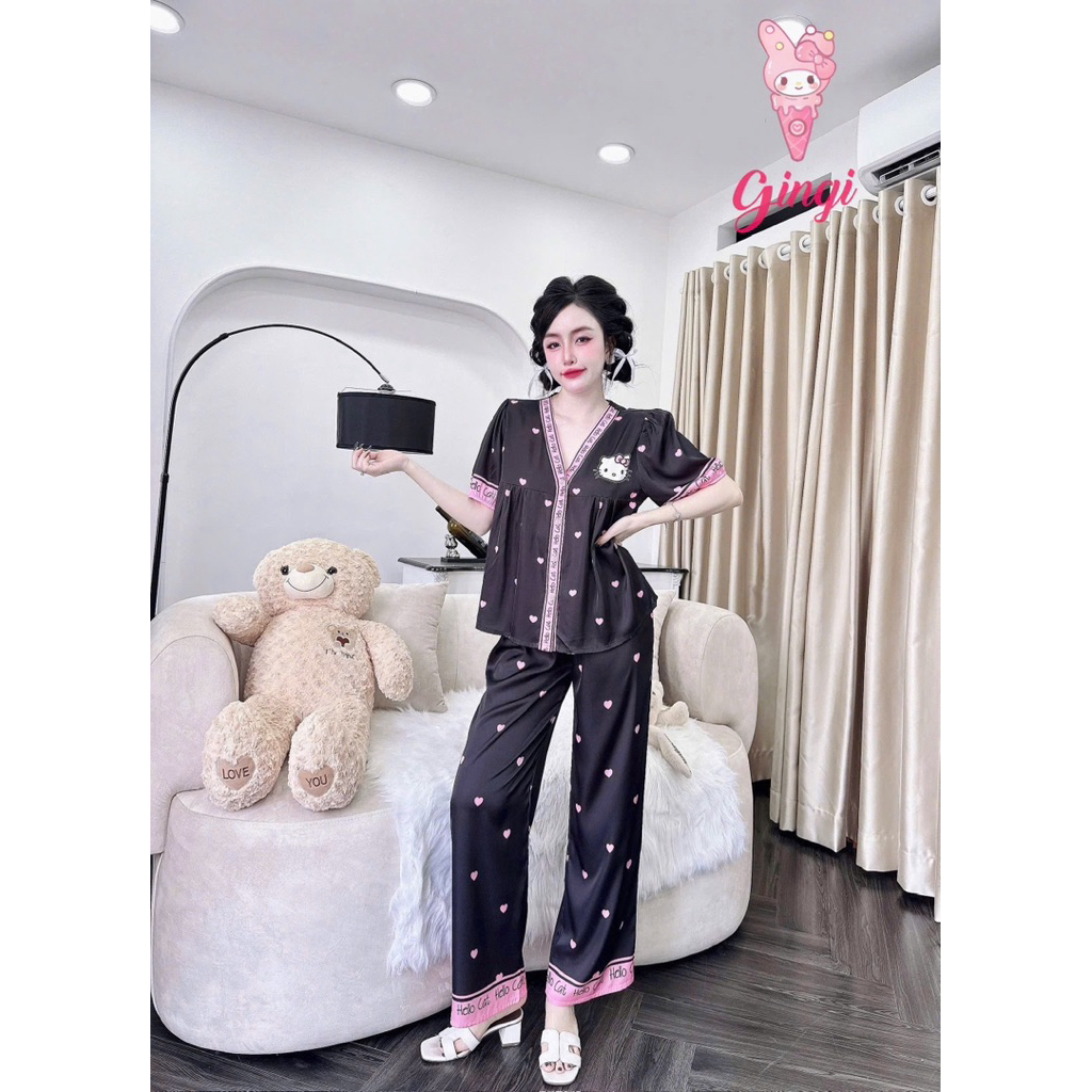 [30/12/25]Tay ngắn quần dài cổ Y phom áo baby doll lụa latin mềm nhẹ mát