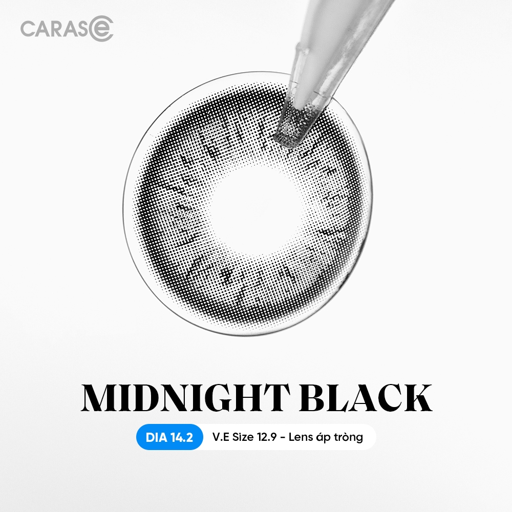 [1 chiếc] Kính áp tròng khoá ẩm 8H 1 Ngày Màu Đen Thuần CARASE, Lens cận MIDNIGHT BLACK