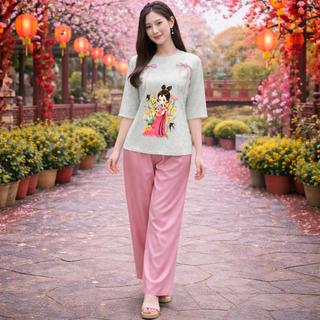 Bộ Bà Ba Mẹ và Bé Dáng Chữ A Gấm Lụa Mặc TRUNG THU, Sét Bộ Bà Ba Nữ Phối Nơ Trẻ Trung Mặc Nhà, Đi Chơi, BB04 - BEEKIDS