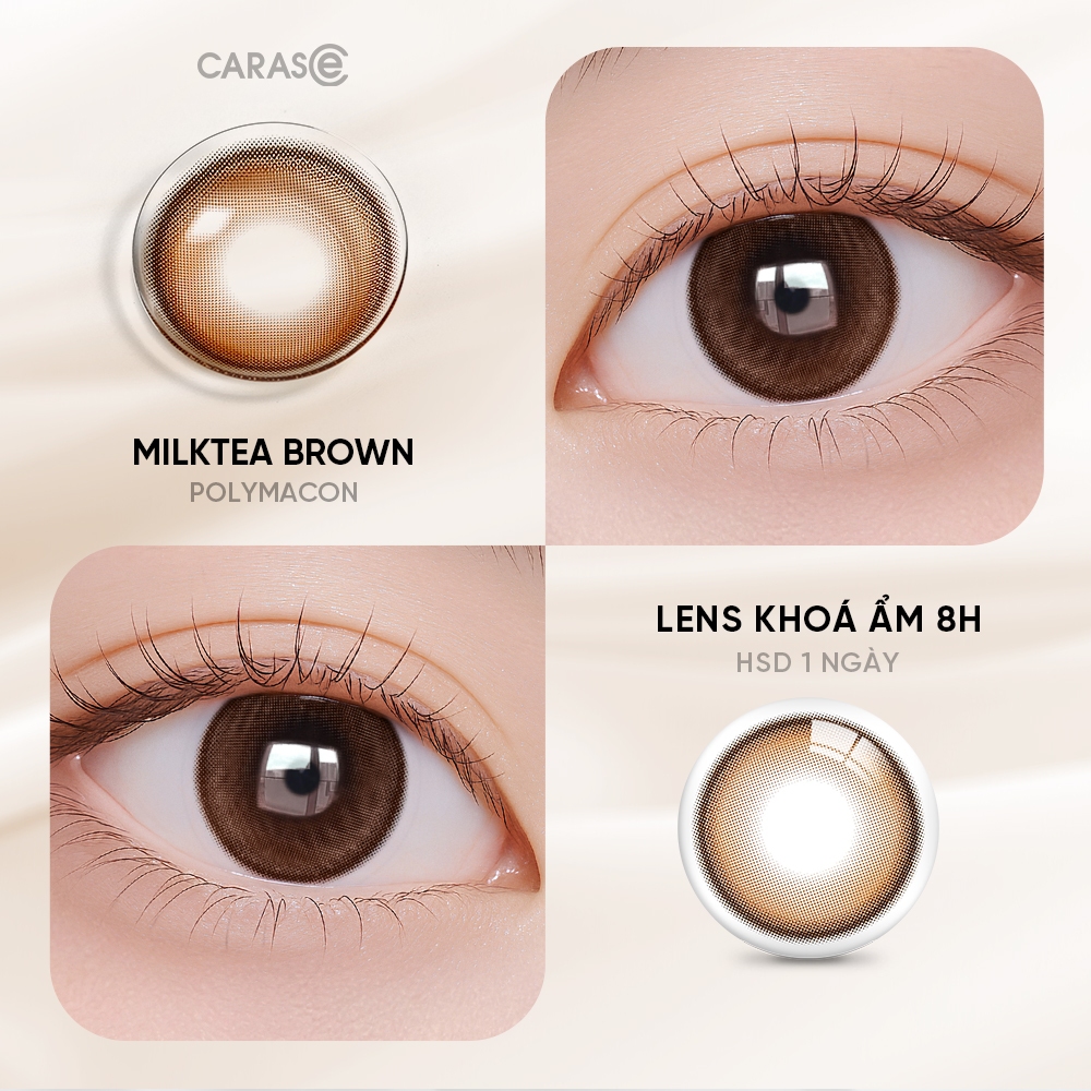 [1 chiếc] Kính áp tròng khoá ẩm 8H 1 Ngày Màu Nâu Sữa CARASE, Lens cận MILK TEA BROWN