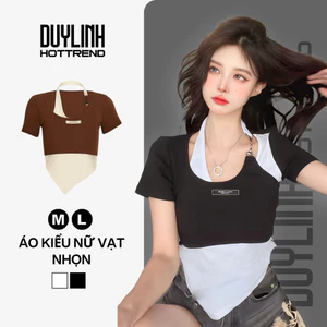 Áo kiểu nữ cổ yếm vạt nhọn Duy Linh áo thun nữ phối màu cực xinh vải mềm mịn mát DL10A