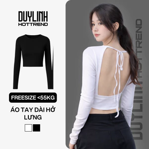 Áo croptop tay dài hở lưng cột dây cổ nữ Duy Linh thiết kế sang trọng ôm body vải cotton DL07TD